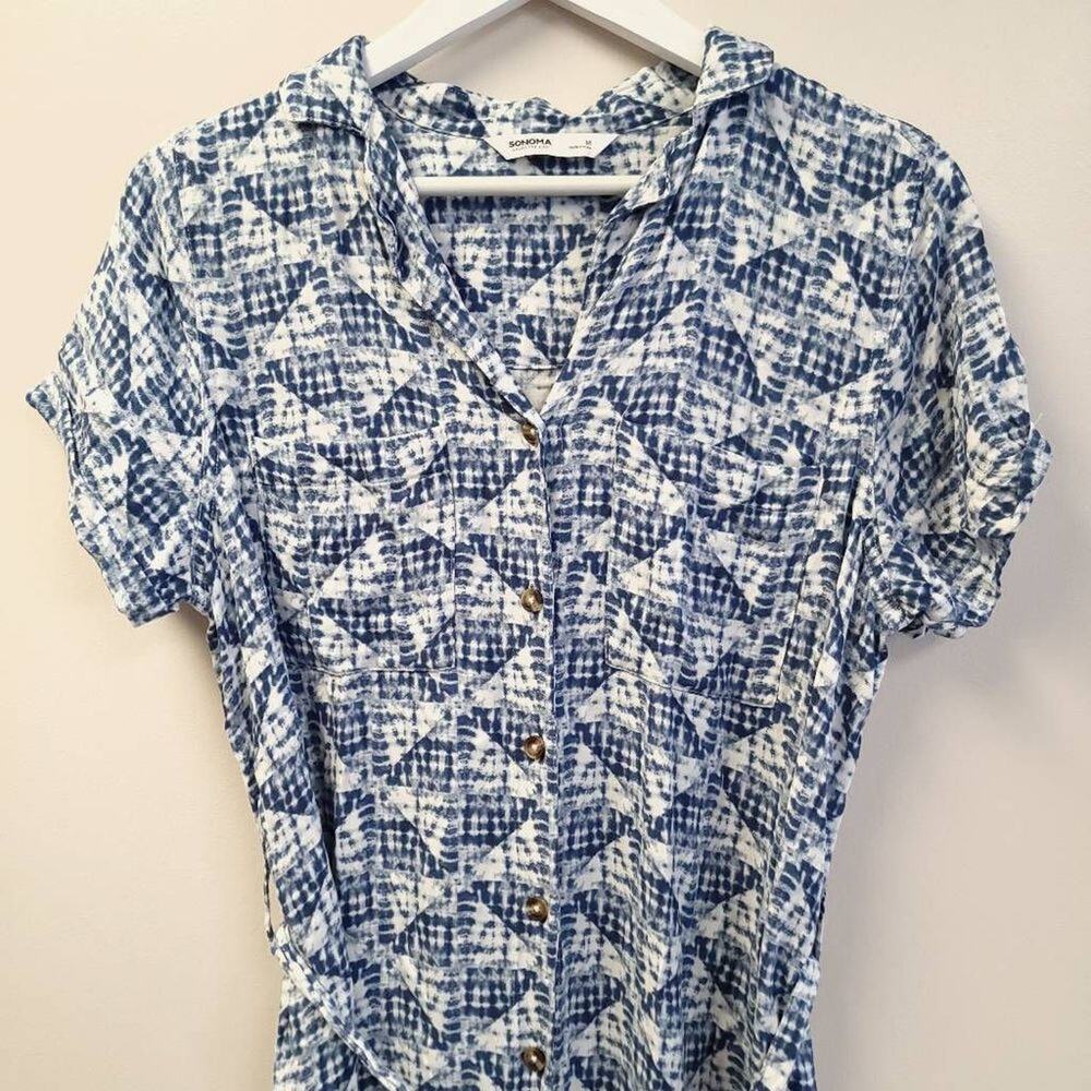 Sonoma Dress Size M Button Down Womens Short Sleeve Knit Collar Blue Summer​ - Picture 3 of 9